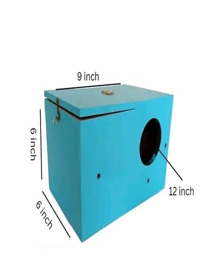GO7 Bird House Wooden Breeding Box for Love Birds,bajri Bird Java Zebra Bird Breeding Box for Small Birds, Blue Color Pack of 1 (Coco Fiber Free) - Image 2